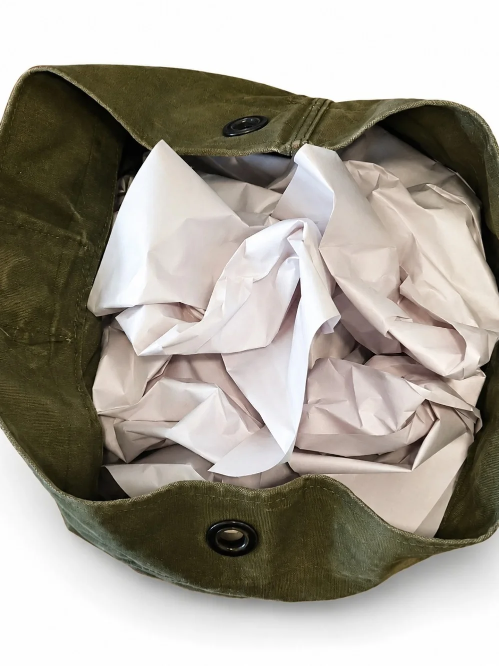 Vintage olive green canvas duffle bag